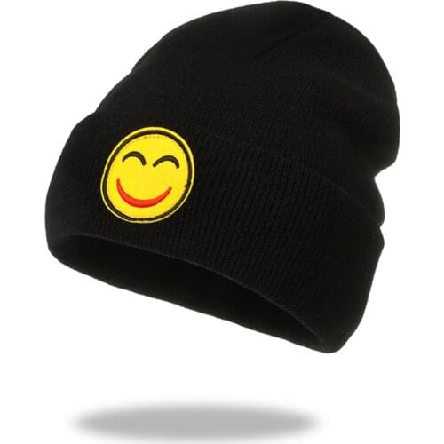 New Autumn Winter Cute Smile Beanie Hat Men Women High Quality Embroidery Warm Fashion Knitted Hats Unisex Cotton Hip Hop Caps