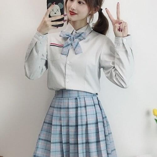 Japanese School Uniforms Jk College Style Students Girls Long Sleeve Tops+tie+skirt+cardigan Gray Pleated Skirt British Style