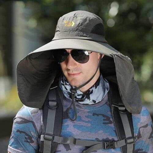 Outdoor Fishing Hat Mens Summer Sunscreen Climbing Sports Uv Protection Wind-Proof Sunshade Casual Big Brimmed Fishing Caps
