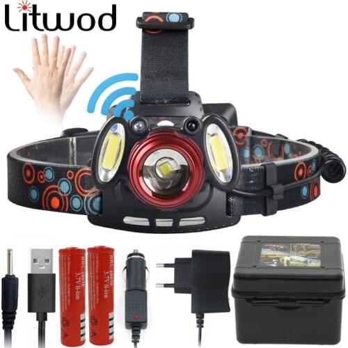 Litwod Z40305 XM-L T6 +2*COB LED Headlamp head Lamp light use 2*18650 battery 5000 lumen fishing lamp head flashlight