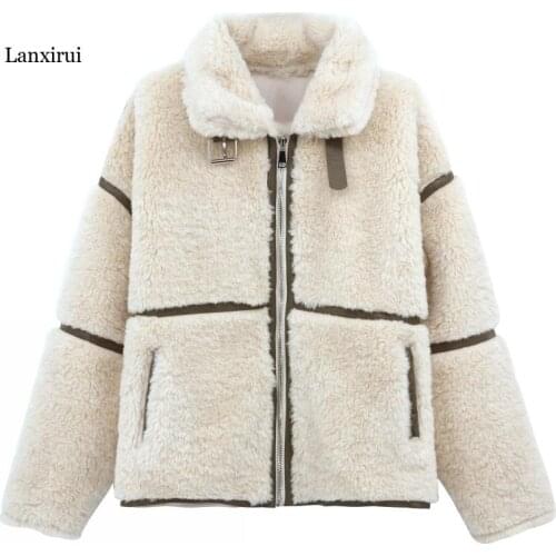 Loose Thick Vintage Korean Lambswool Jacket Womens Autumn Winter Turtleneck Jackets Elegant Basic Coat Ladies Wool Outerwears