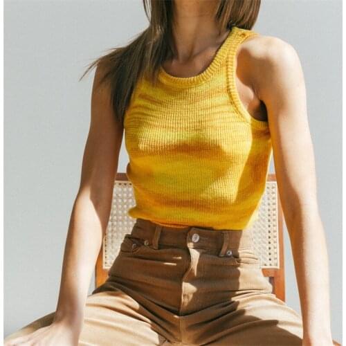 Vintage Womens Knitted Vest Summer Casual Sleeveless Round Neck Slim Tank Tops Streetwear Chic Lady Striped Tank Tops