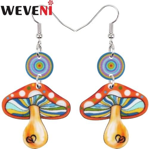 WEVENI Acrylic Sweet Dot Orange Fungus Mushrooms Earrings Fashion Big Long Drop Dangle Charms Gifts Jewelry For Women Girls Teen