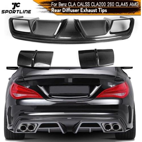 Rear Bumper Diffuser Lip for Mercedes-Benz CLA-Class C117 CLA250 CLA260 CLA45 AMG Sedan 2013 2014 Exhaust Carbon Fiber / FRP