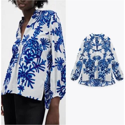 ZA Womens Tops And Blouses 2021 Summer Floral Print Cardigan Shirts Streetwear Female Long Sleeves Shirt Clothes