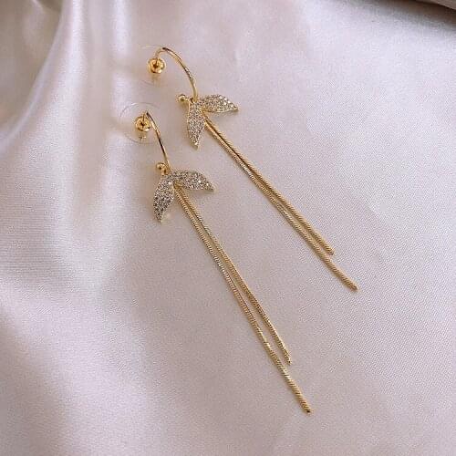 Womens Earrings Fishtail Elegant Earring Long Tassel for Women Korean Vintage Metal Earrings 2021 Trendy Fashion Female Jewelry