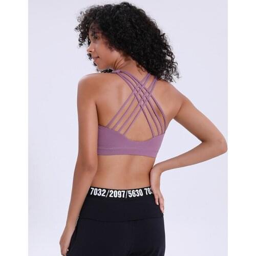 Womens Running Bra Tops Cross Strappy Back Sports Bra Seamless Sexy Sports Bra Back Push Up Padded Workout Top Bra