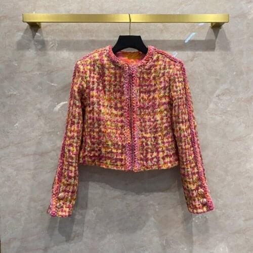 New Designer Womens High quality 100%Silk Lining O-neck Tweed coat Hot Fashion elegant Wool jackets C803