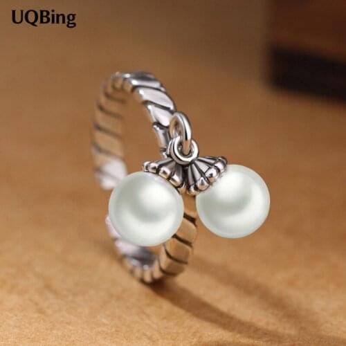 2019 New Style Vintage 925 Sterling Silver Rings Open Finger Pearl Rings For Women Gifts Jewelry