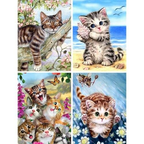 5D DIY Diamond Painting Cute Animal Cat Cross Stitch Full Drill Square Embroidery Mosaic Art Picture of Rhinestones Home Decor