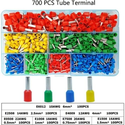 700PCS Copper Crimp Connector Insulated Cord Pin End Terminals Ferrules Wire Terminals Connectors Kit Set 0.5-6.0mm2