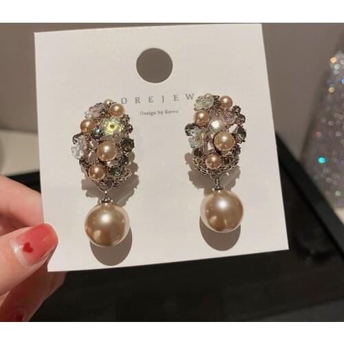 925 Sterling Silver Needle Dangle Drop Earrings for Women Pearls Flower Shining Colorful Stone Elegant Female Earrings
