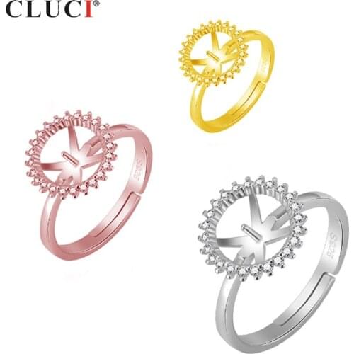 CLUCI Genuine Solid 925 Sterling Silver Fashion Vintage Zirconia Rings For Women Jewelry Open Round Ring Finger Ring SR2097SB