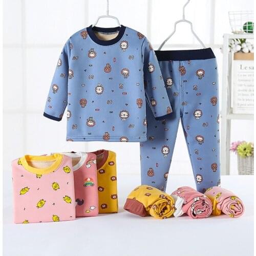 Children Thermal Underwear Clothing Set Fall Winter Stripe Animal Cartoon Thick Long Johns Tracksuits Boutique Kid Clothing 2021