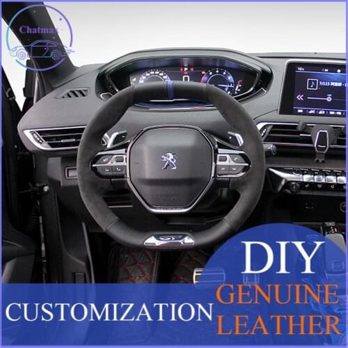 DIY Hand-stitched Car Steering Wheel Cover Black Suede Leather for Peugeot Rifter Partner Landtrek 2016-2020