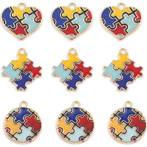 DoreenBeads Puzzle Series Charms Pendant Multicolor Autism Awareness Puzzle Piece Pendant Jewelry DIY Findings For Autistic