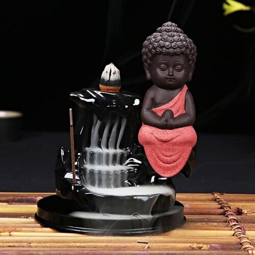1Pcs Incense Cones Burner Creative Home Decor The Little Monk Small Buddha Censer Backflow Incense Burner Use In Home Teahouse