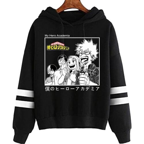 Hot My Hero Academia Bakugou Shoto Todoroki Printed Hoodies Anime Striped Pullover Tops