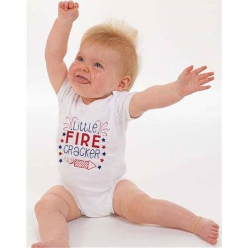 Newborn Baby Boys Girls Short Sleeve Stars Pencil Print Little Fire Crecker Cotton Romper Jumpsuit Summer Clothes