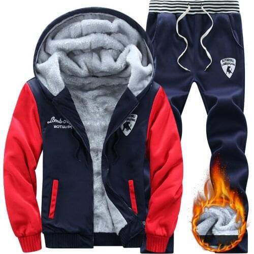 Winter Men Sportswear Sweatsuits Thick Fleece Hooded Jacket Sweatshirt+pant Jogging Running Casual Workout Set Warm Sport Suit