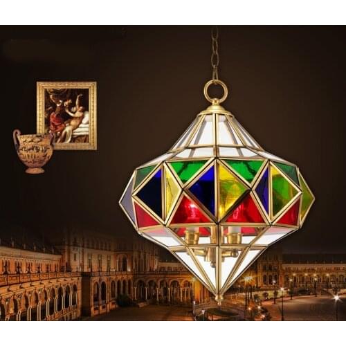 Morocco light color glass pendant lamp Southeast Arabia copper brazing diffuse Coffee Tin lamp chandelier YA7277