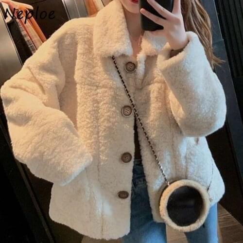 Neploe Fashion Faux Lamb Wool Coat Female 2021 New Turn-down Collar Loose Thick Short Coats Women Winter Warm Mujer Chaqueta