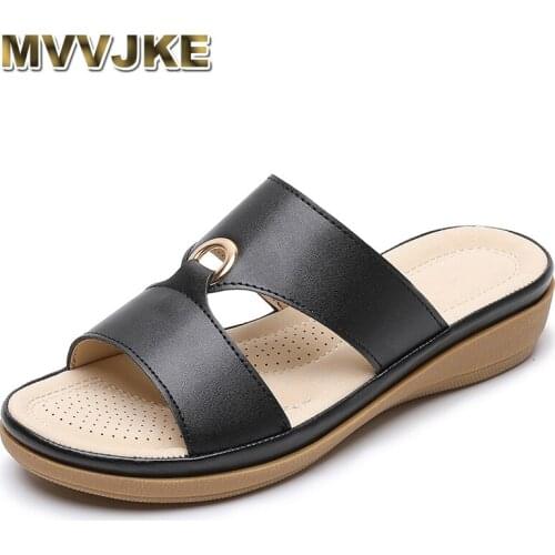 MVVJKE 2020 large size Women Summer Slippers Ladies PU leather Wedges Shoes Female Casual Comfortable Platform slides flip flops