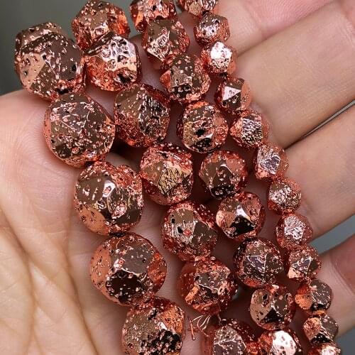 Natural Volcanic Lava Mineral Beads Rose Gold Plated Faceted Loose Stone Beads for Jewelry Making DIY Bracelet 15'' 6 8 10 12mm