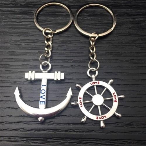 One Pair New Fashion Trendy Creative Ship Rudder Car Key Chain For Men Women Popular Metal Key Ring Pendant Couple Gift llaveros