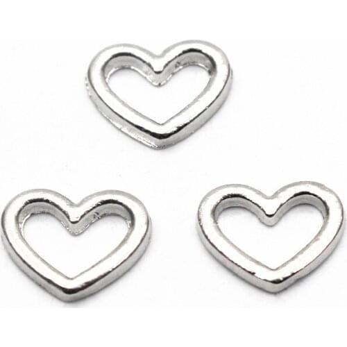 Wholesale 10pcs/lot Silver Metal Hollow Out Heart Floating Charms Fit Living Glass Floating Lockets DIY Jewelry