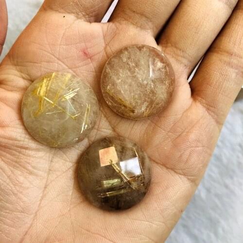 Wholesale 1pcs,Golden Rutilated Quartz 24mm Faceted Round Gem Stone Cabochon Beads,Stone Cabochon Ring Face For Jewelry Making