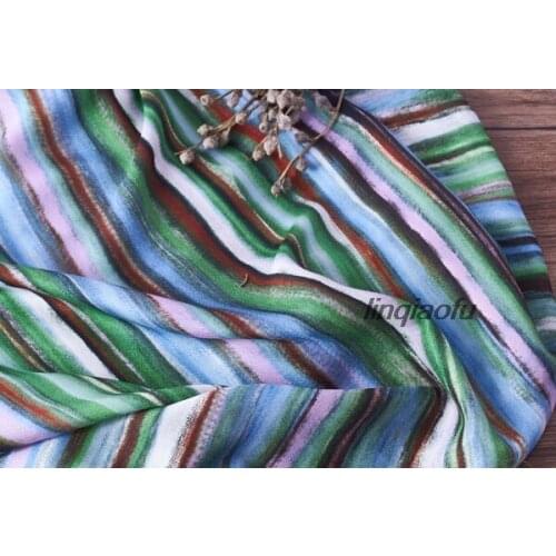 Printed fabric 2020 spring and summer silk linen vintage abstract line watercolor fabric High-end linen fabric