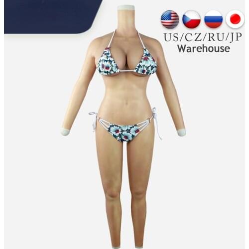 Realistic Silicone Bodysuit H C Cup For Crossdressing Transgender Fake Boobs With Arms Breast Forms Shemale Fake Vagina