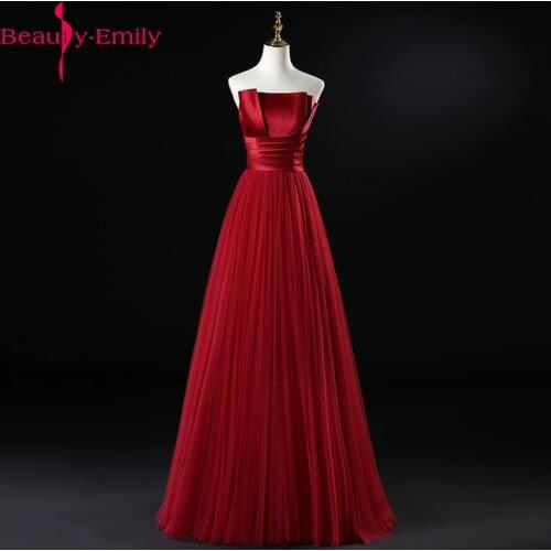 Romantic Strapless Sleeveless Simple Evening Dress Long 2021 Fashion Lace Up Back Red Soft Tulle Formal Party Dress for Woman