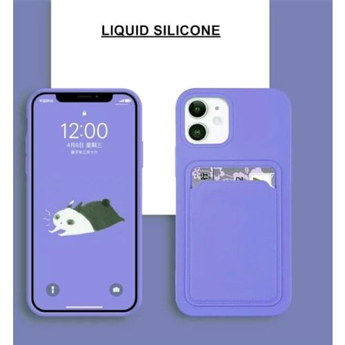 Luxury Liquid Silicon Case For iPhone 11 12 Mini XS Pro Max XR X 6 6S 7 8 Plus SE 2020 Card Pack Solid color Phone Cases Cover