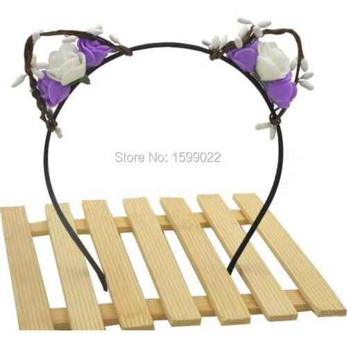 Hand Crafted Cute Cat Ears Head Band Girls Flower Hairband Crown Personalized Hair Accessories Animal Birthday Party Supplies