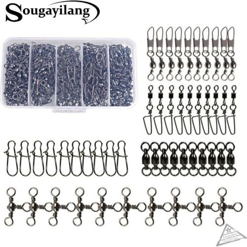 Sougayilang 50/100pcs Fishing Swivel Barrel Rolling Stainless Fishing Hooks Bearing Swivel Connector Fishing Accessories