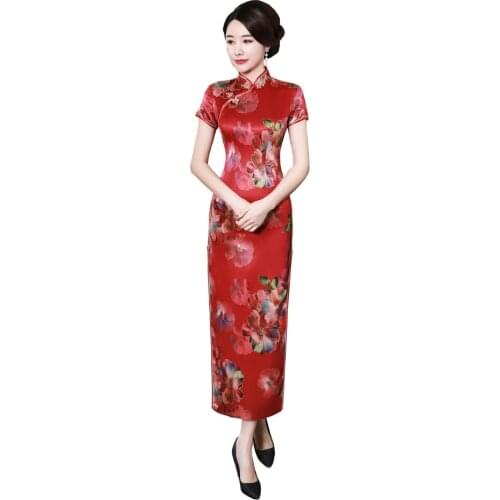 Shanghai Story Chinese Button Long Qipao Dress chinese style Faux Silk cheongsam Oriental Dress