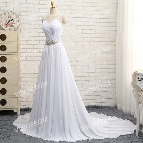 Sheath Spaghetti Strap Sweep Train Chiffon Lace Satin Custom Made Wedding Gown Bridal Dresses 2021