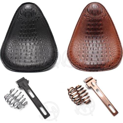 Motorcycle Retro Brown/Black Crocodile Leather Solo Seat+3" Spring Bracket for Harley Custom Chopper Bobber Leather Saddle Seat