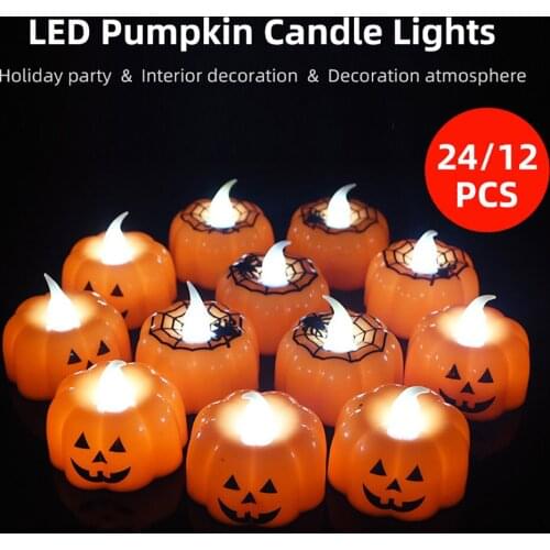 12/24PCS LED Pumpkin Candle Lights 2020 Halloween 3D Pumpkin Lights Decorating For Wedding Parties Festival Decor Accessories