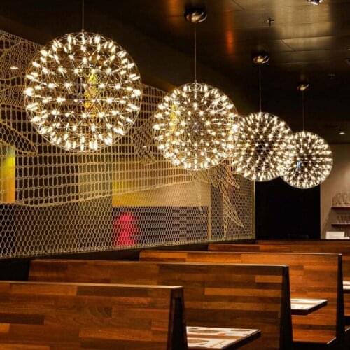 Spark ball stainless steel led chandelier modern minimalist luminous starry restaurant star sparkle ball chandelier round lamp