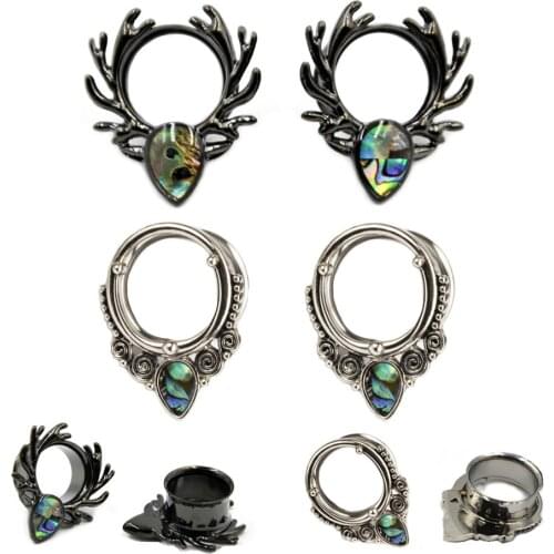 1 Pair Stainless Steel Ear Gauges Shell Deer Ear Plugs Double Flared Ear Tunnel Earrings Piercing Expander Tunnels Body Jewelry