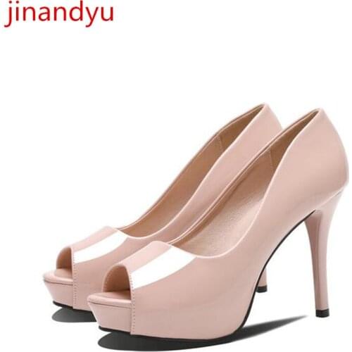 Patent Leather Dress Women Shoes High Heel Peep Toe Thin Heels New Fashion Pink Black Heels Party Wedding Shoes Zapatos Femenino