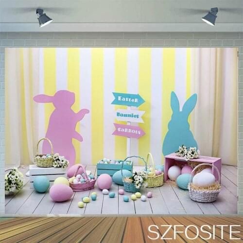 Spring Easter Bunny Colored Eggs Backdrop Festival Family Room Decoration Photography Photo Kid Birthday Custom Vinyl Background