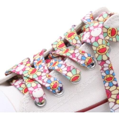 Weiou Laces Non Fading Fashion Shoelaces Flat Polyester Shoe Laces Printed Lovely Sunflower Women Shoe Sport Fitness