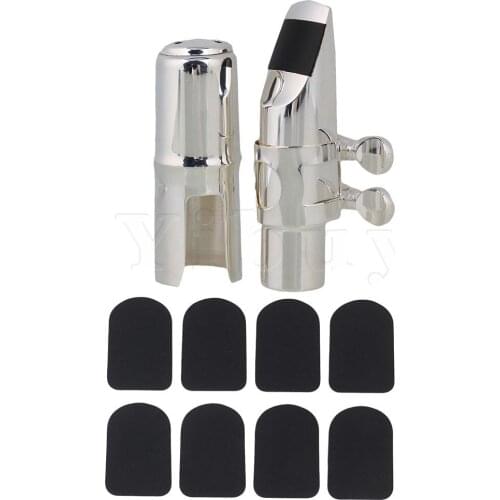 Yibuy E-flat Alto Sax Mouthpiece Silver 6C Dia 15mm and 0.8mm Thick Patches