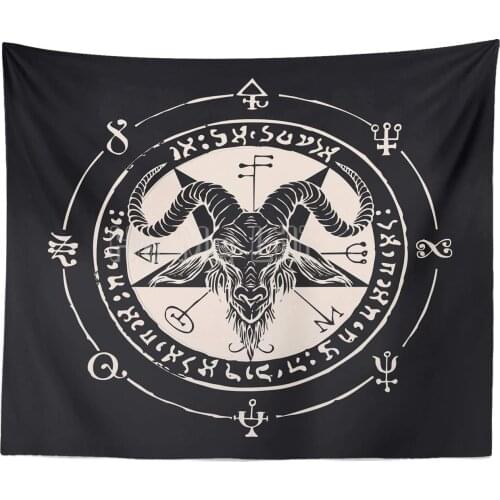 Mysterious Tapestry Goat Head Pentagram Gothic Devil Wall Hanging