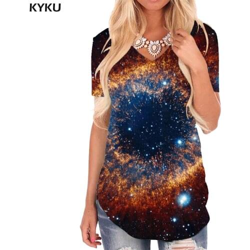 KYKU Galaxy T Shirt Women Nebula V-neck Tshirt Space Tshirts Printed Colorful Shirt Print Womens Clothing Punk Rock Printed