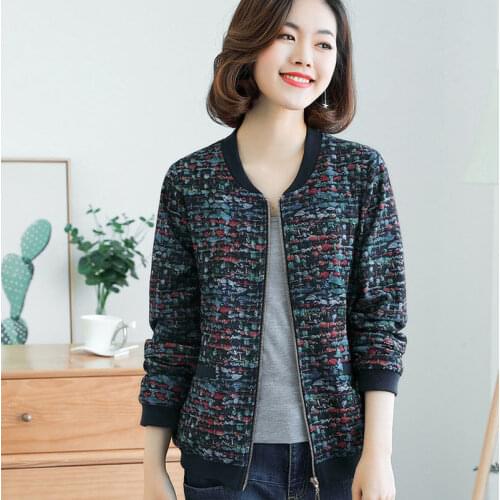 Big Size Womens Short Jacket 2019 Spring Autumn New fashion Floral Casual Female Coat Round Neck Long-Sleeved Blusa Tops f1432